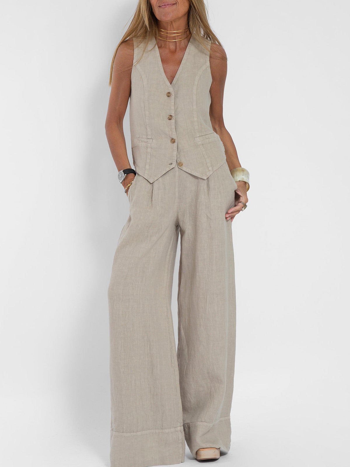 Aira - Completo Gilet Bottonato & Pantalone Largo