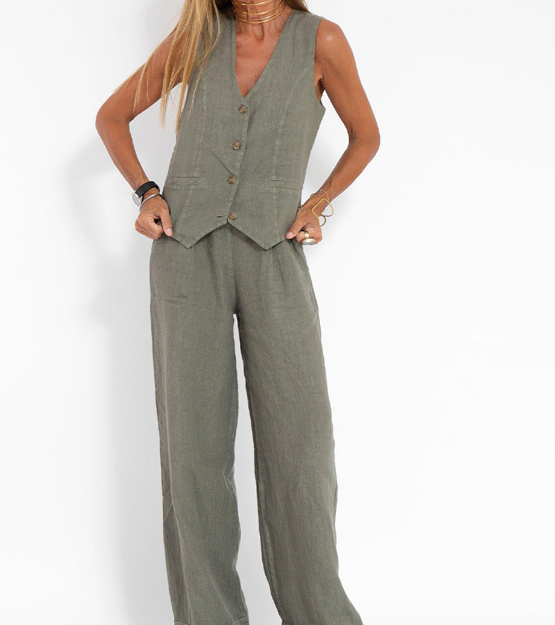Aira - Completo Gilet Bottonato & Pantalone Largo