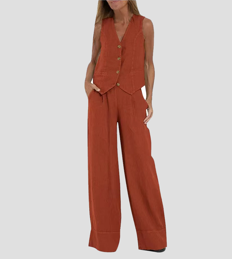 Aira - Completo Gilet Bottonato & Pantalone Largo